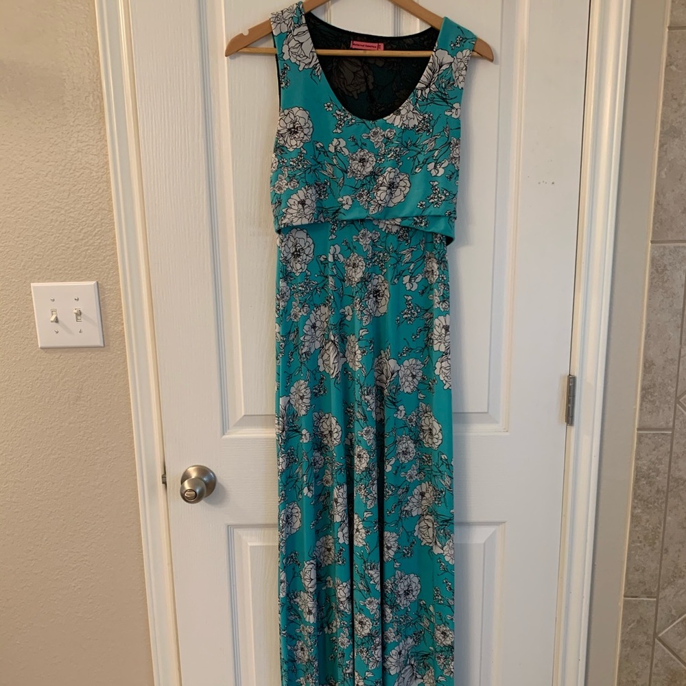 Maternal America Blue Maxi Maternity Nursing Dress